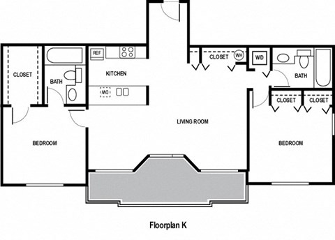 Floor plan for 2 beds, 2 baths, 913 sqft